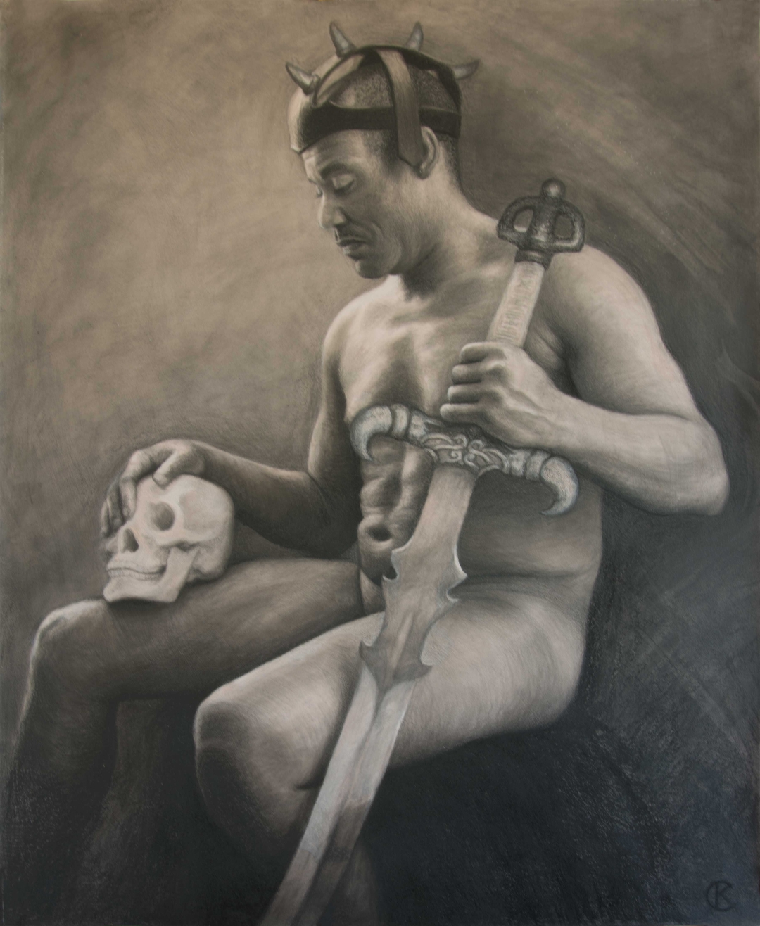 Contemplative Warrior, Charcoal, 40" x 32", Price upon request