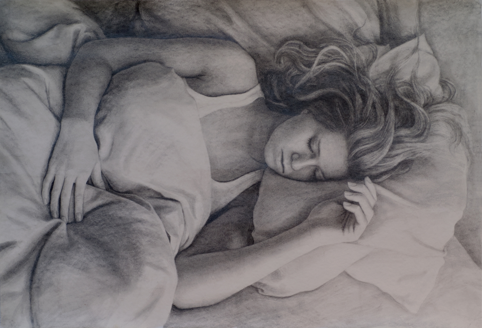 Young Girl Sleeping, Graphite, 27" x 40", Sold